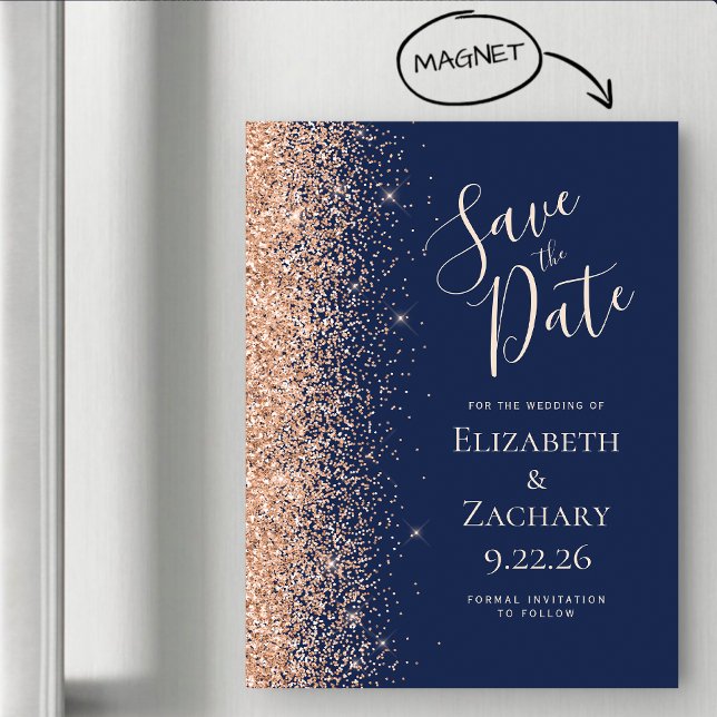 Modern Navy Blue Peach Save Date Magnetic Card (Creator Uploaded)