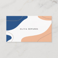 Modern navy blue peach white abstract brushstrokes