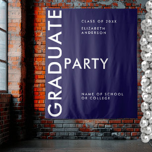 Modern Navy Blue Personalise Graduation Backdrop Tapestry