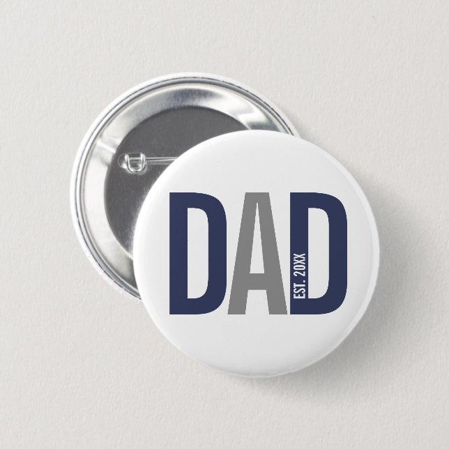 Modern Navy Blue Personalised Dad Established 6 Cm Round Badge (Front & Back)
