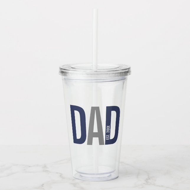 Modern Navy Blue Personalised Dad Established Acrylic Tumbler (Front)