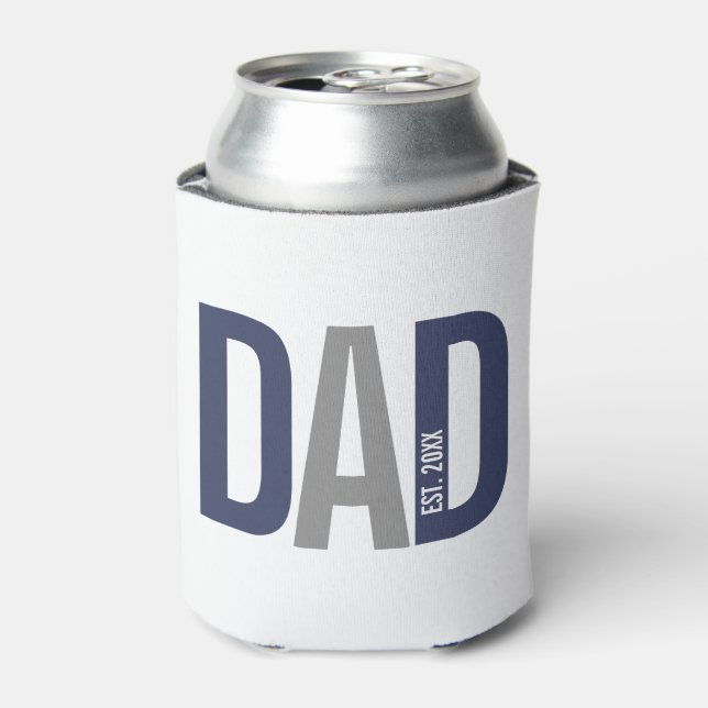 Modern Navy Blue Personalised Dad Established Can Cooler (Can Front)