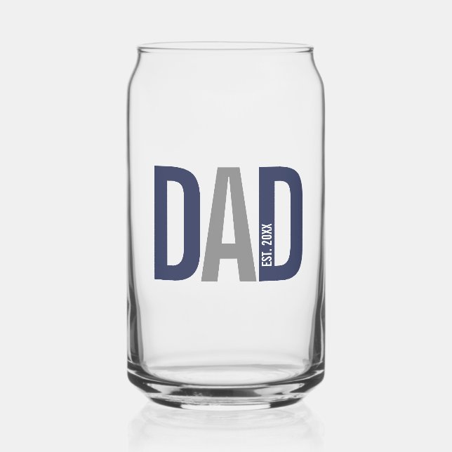 Modern Navy Blue Personalised Dad Established Can Glass (Front)