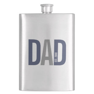 Modern Navy Blue Personalised Dad Established Hip Flask