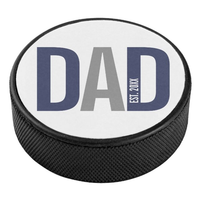 Modern Navy Blue Personalised Dad Established Hockey Puck (3/4)