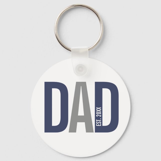 Modern Navy Blue Personalised Dad Established Key Ring (Front)