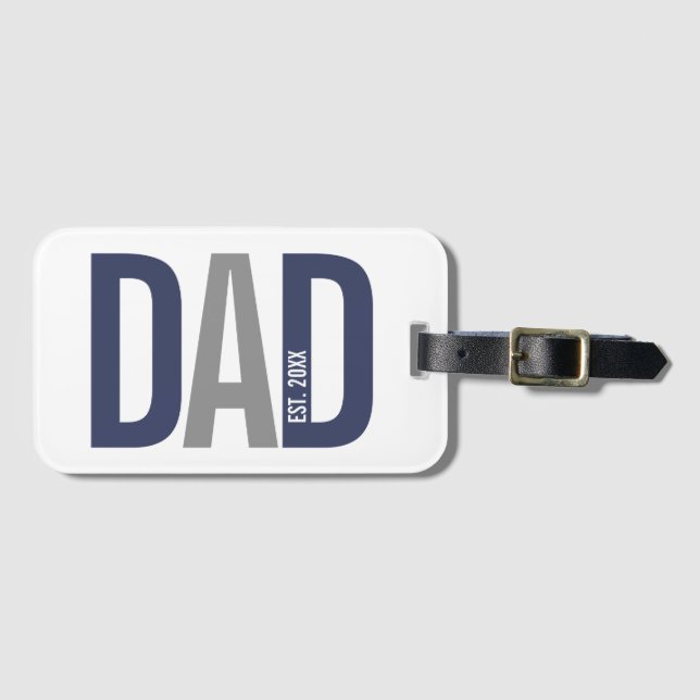 Modern Navy Blue Personalised Dad Established Luggage Tag (Front Horizontal)