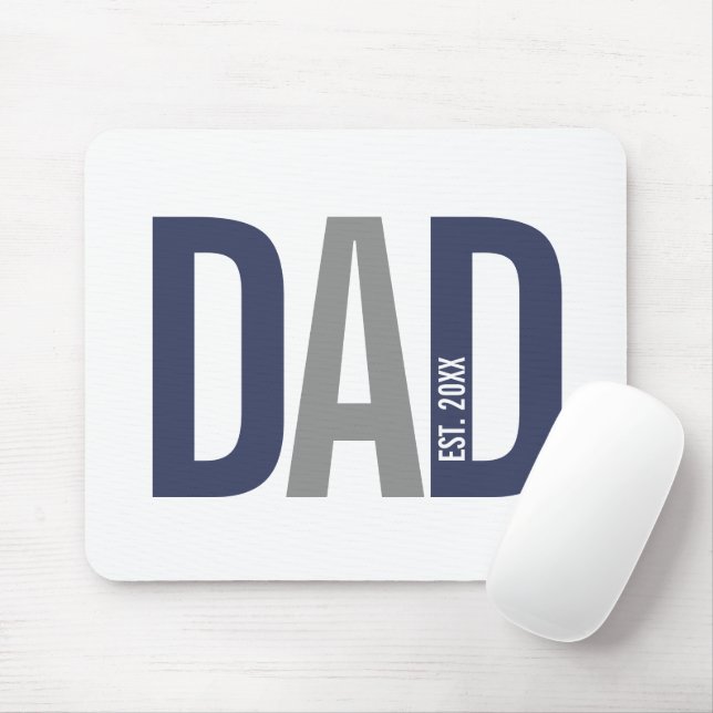 Modern Navy Blue Personalised Dad Established Mouse Mat (With Mouse)
