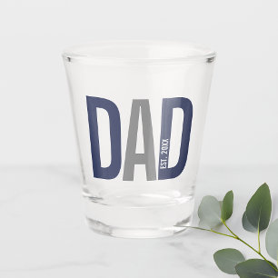 Modern Navy Blue Personalised Dad Established Shot Glass