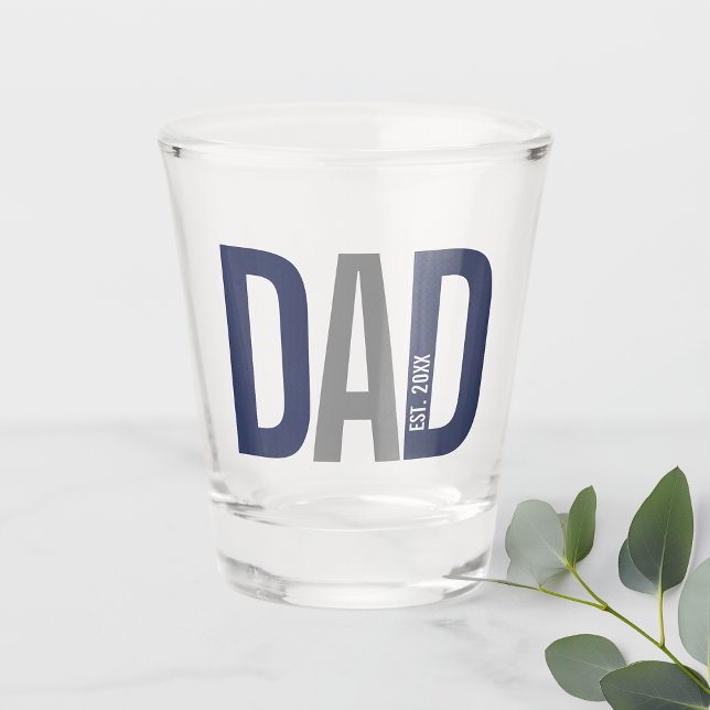 Modern Navy Blue Personalised Dad Established Shot Glass (Creator Uploaded)