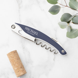 Modern Navy Blue Personalised Groomsmen Corkscrew
