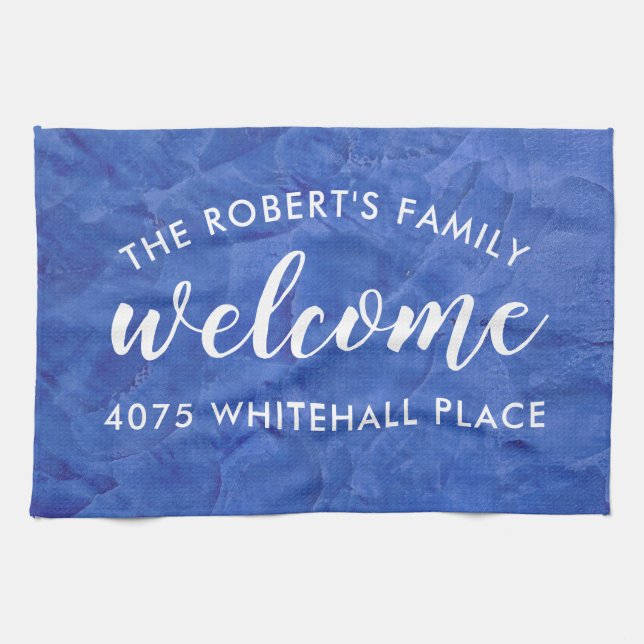 Modern Navy Blue Personalised Kitchen Towel (Horizontal)