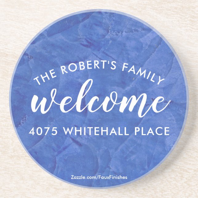 Modern Navy Blue Personalised Round Stone Coaster (Front)