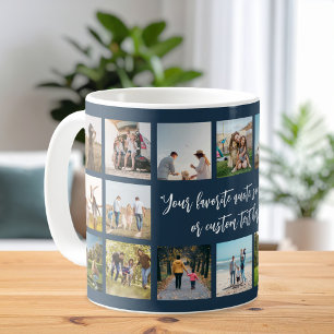 Modern Navy Blue Personalized 18 Photo Collage Coffee Mug