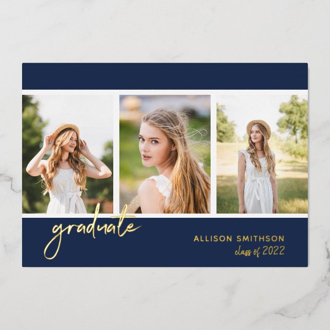 Modern Navy Blue Photo Collage Graduation (Front)