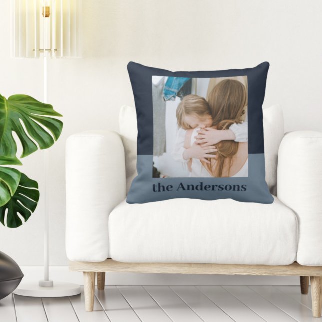 Modern Navy Blue| Photo | Family Gift Throw Pillow (Creator Uploaded)
