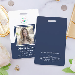 Modern Navy Blue Photo ID Business Logo Employee ID Badge