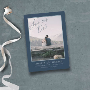 Modern Navy Blue Photo Save Our Date  Save The Date