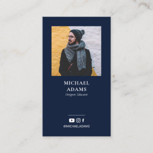 Modern Navy Blue Photo Social Media Business Cards