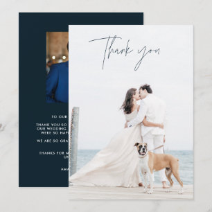 Modern Navy Blue Photo Wedding Thank You Cards