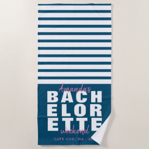Modern Navy Blue & Pink Bachelorette Gift Beach Towel