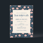 Modern Navy Blue Pink Boho Floral Bat Mitzvah Invitation<br><div class="desc">Modern Navy Blue Pink Boho Floral Bat Mitzvah Invitation</div>