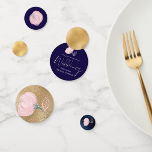 Modern Navy Blue Pink Rose Gold Wedding Budget Confetti