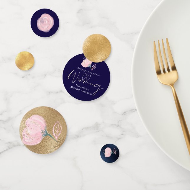 Modern Navy Blue Pink Rose Gold Wedding Budget Confetti (Group)