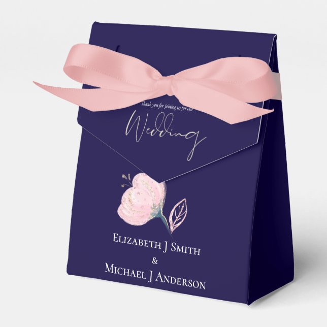 Modern Navy Blue Pink Rose Gold Wedding Budget Favour Box (Front Side)