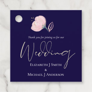 Modern Navy Blue Pink Rose Gold Wedding Budget Favour Tags