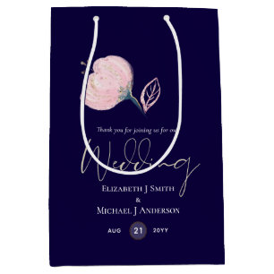Modern Navy Blue Pink Rose Gold Wedding Budget Medium Gift Bag