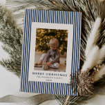 Modern Navy Blue Pinstripe Christmas Family Photo Holiday Card<br><div class="desc">This minimal and modern family photo card features simple pinstripe elements,  serif typography and a dark navy blue colour way. Send your holiday love in classic traditional style with this adorable photo collage holiday card.</div>