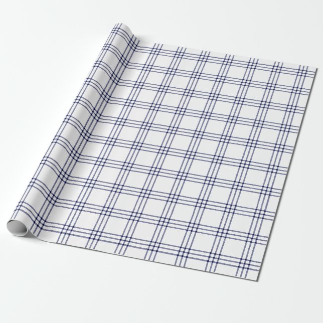 Modern Navy Blue Plaid |Large Pattern| Wrapping Paper (Unrolled)