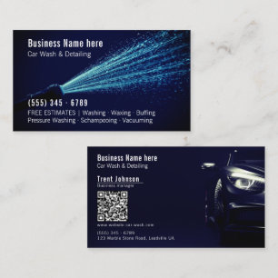 Modern Navy Blue Pressure Wash Car Detailing QR Business Card