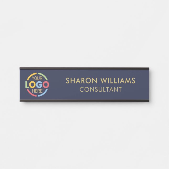 Modern Navy Blue Professional Custom Business Logo Door Sign (Front)
