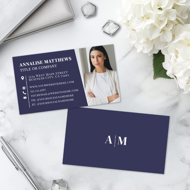 Modern Navy Blue Professional Photo Business Card (Modern Navy Blue Professional Photo Business Card )
