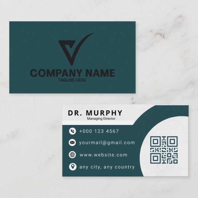 Modern Navy Blue Professional QR Code Business Card (Front/Back)