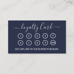 Modern Navy Blue QR Code Business Logo Loyalty Card