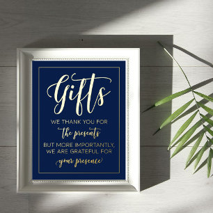 Modern Navy Blue Real Foil Wedding Gifts Sign