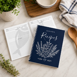 Modern Navy Blue Recipe Family Cookbook Notebook