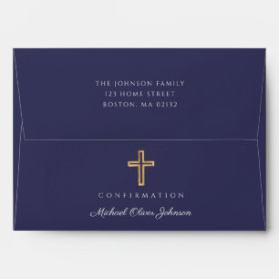 Modern Navy Blue Religious Cross Boy Confirmation Envelope