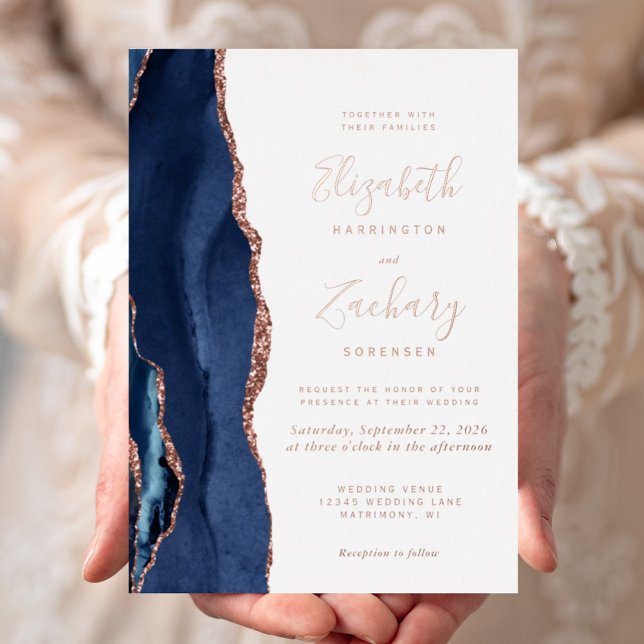 Modern Navy Blue Rose Gold Agate Wedding (Creator Uploaded)