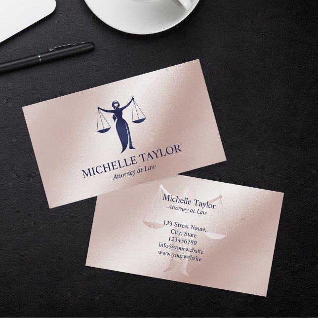 Modern Navy Blue Rose Gold Attorney Lawyer Business Card (Creator Uploaded)