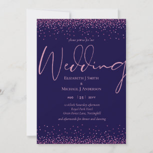 Modern Navy Blue Rose Gold Confetti Wedding