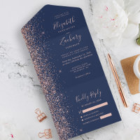 Modern Navy Blue Rose Gold Glitter Wedding