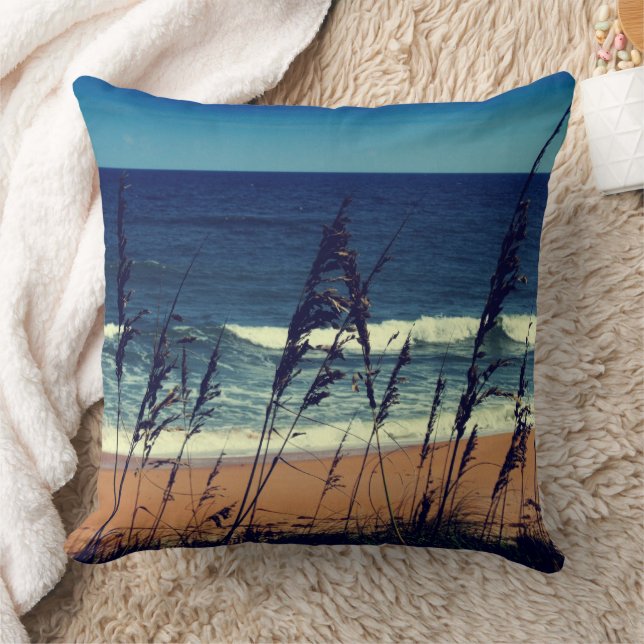 Modern navy blue sand Florida beach waves Cushion (Blanket)