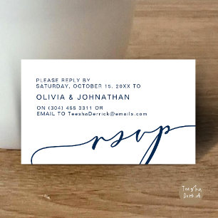 Modern Navy Blue Script Digital RSVP Wedding Enclosure Card