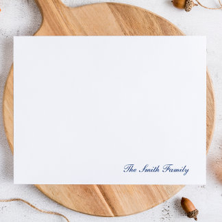 Modern Navy Blue Script Family Stationery Card
