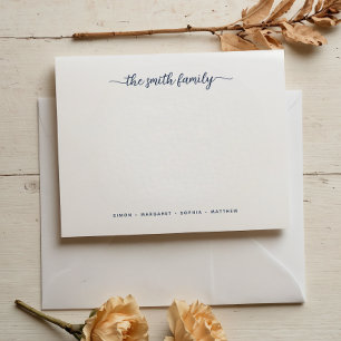 Modern Navy Blue Script Family Stationery Card