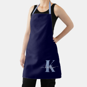 Modern Navy Blue Script Monogram Apron